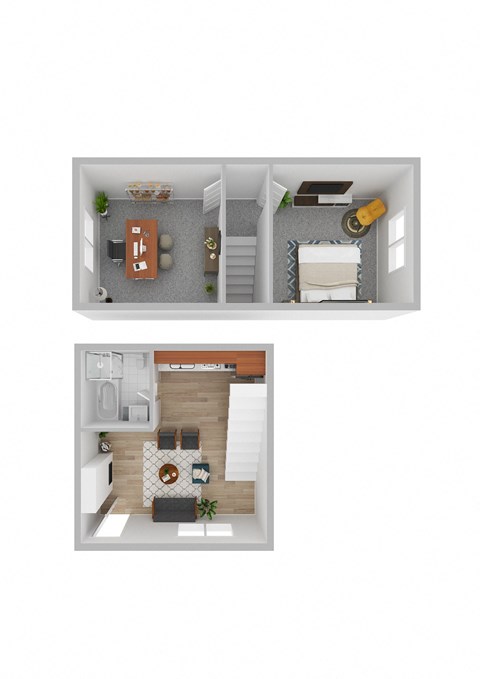 a stylized floor plan of a two bedroom apartment